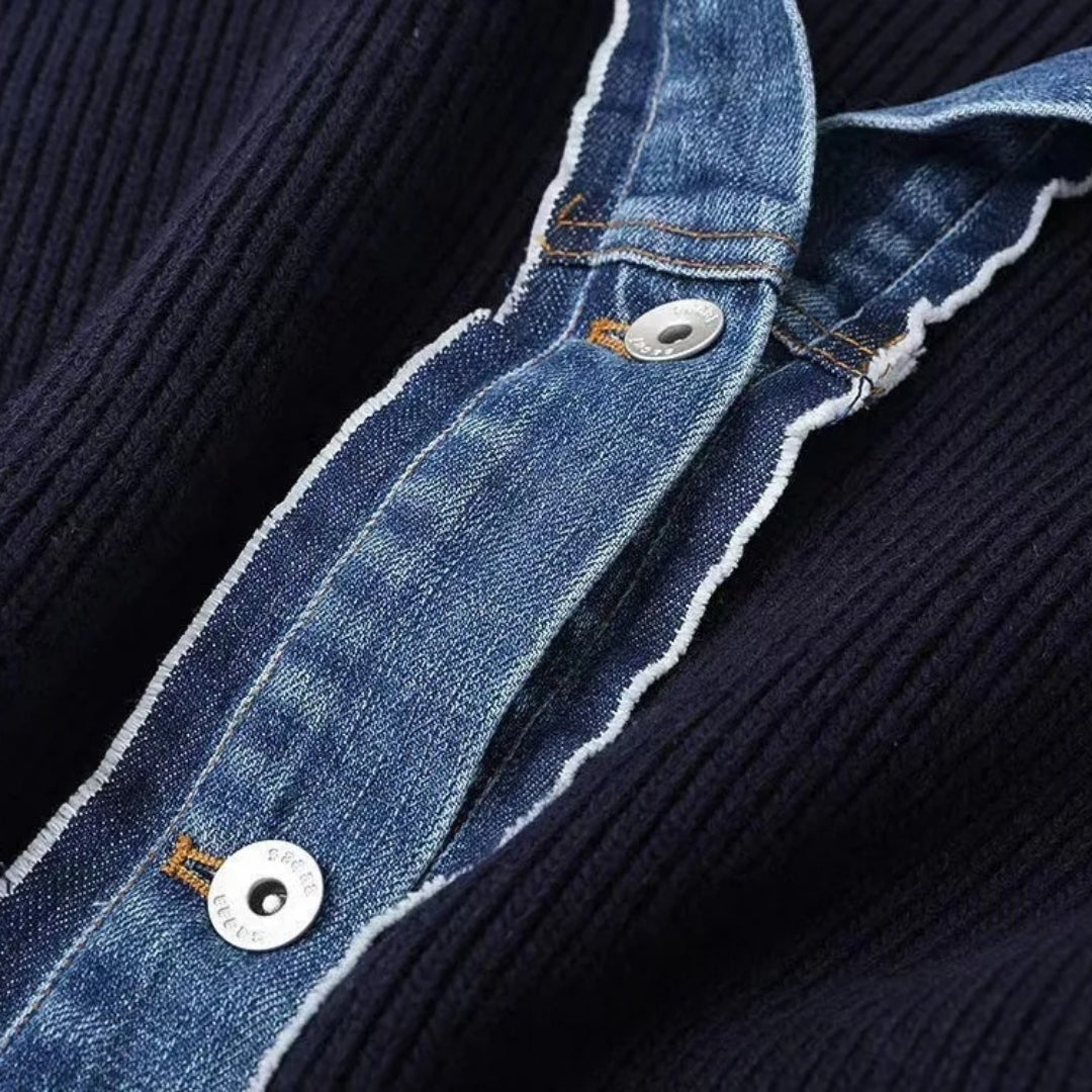 Dames Gebreide Cardigan met Denim Afwerking