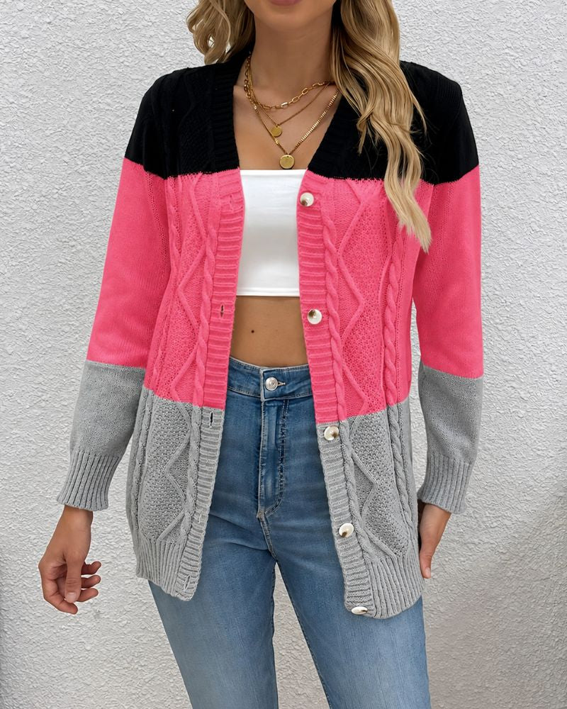 Dames Gebreide Cardigan met Kabelpatroon en Knoopsluiting