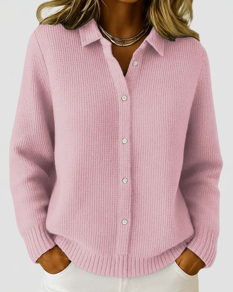 Dames Gebreide Cardigan met Knoopsluiting en Kraag