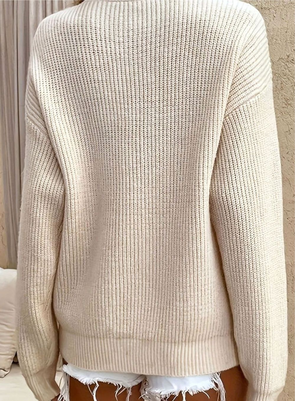 Dames Gebreide Henley Trui met Ribpatroon