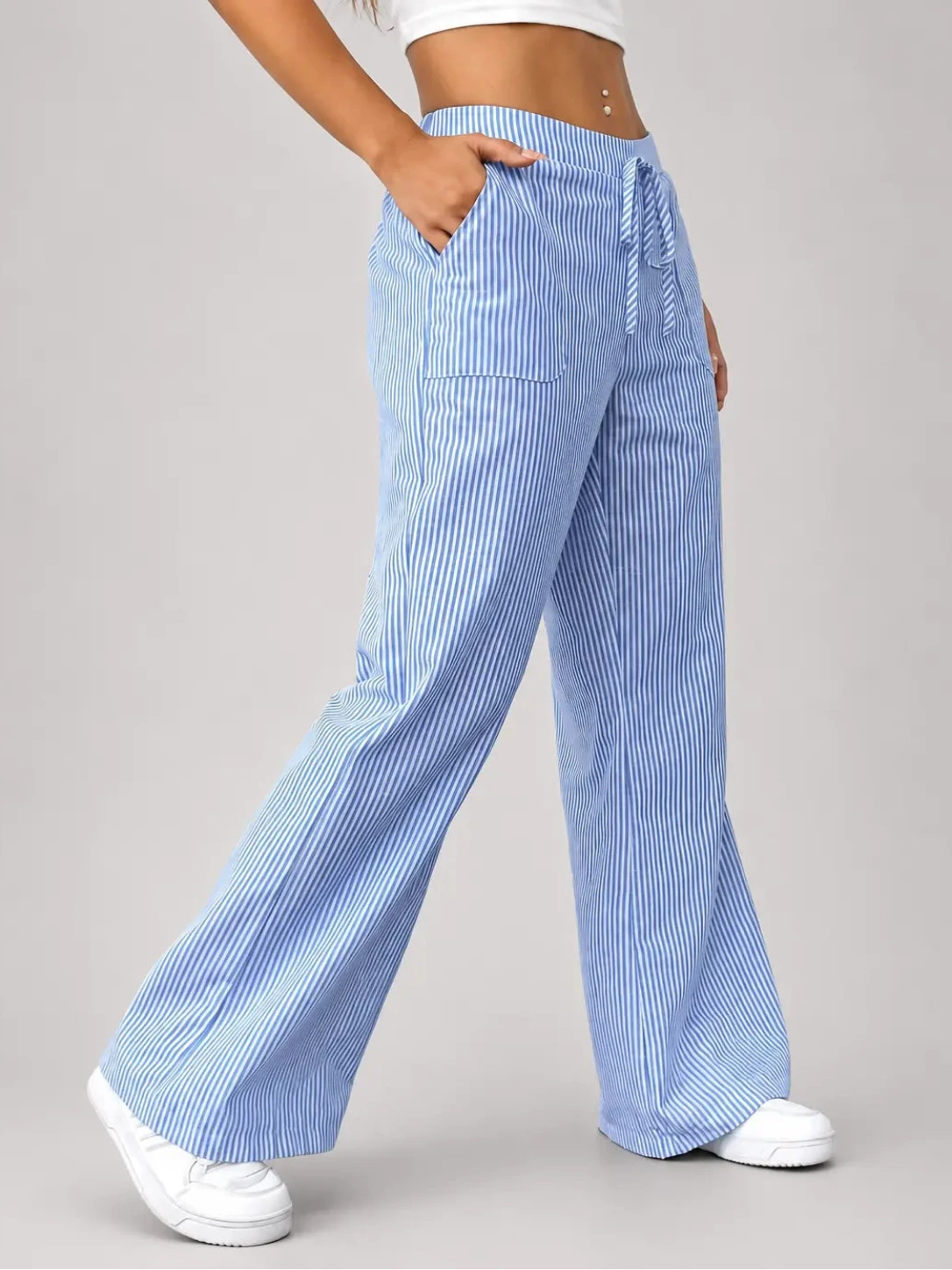 Dames Gestreepte Broek met Losse Pasvorm en Trekkoord