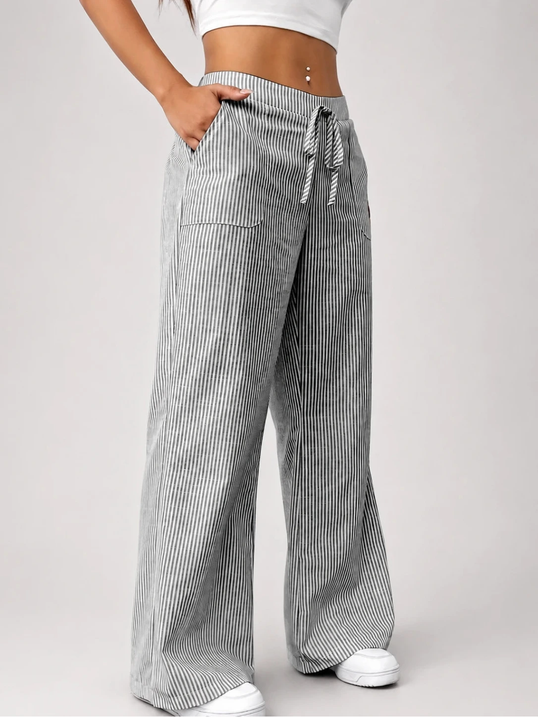 Dames Gestreepte Broek met Losse Pasvorm en Trekkoord