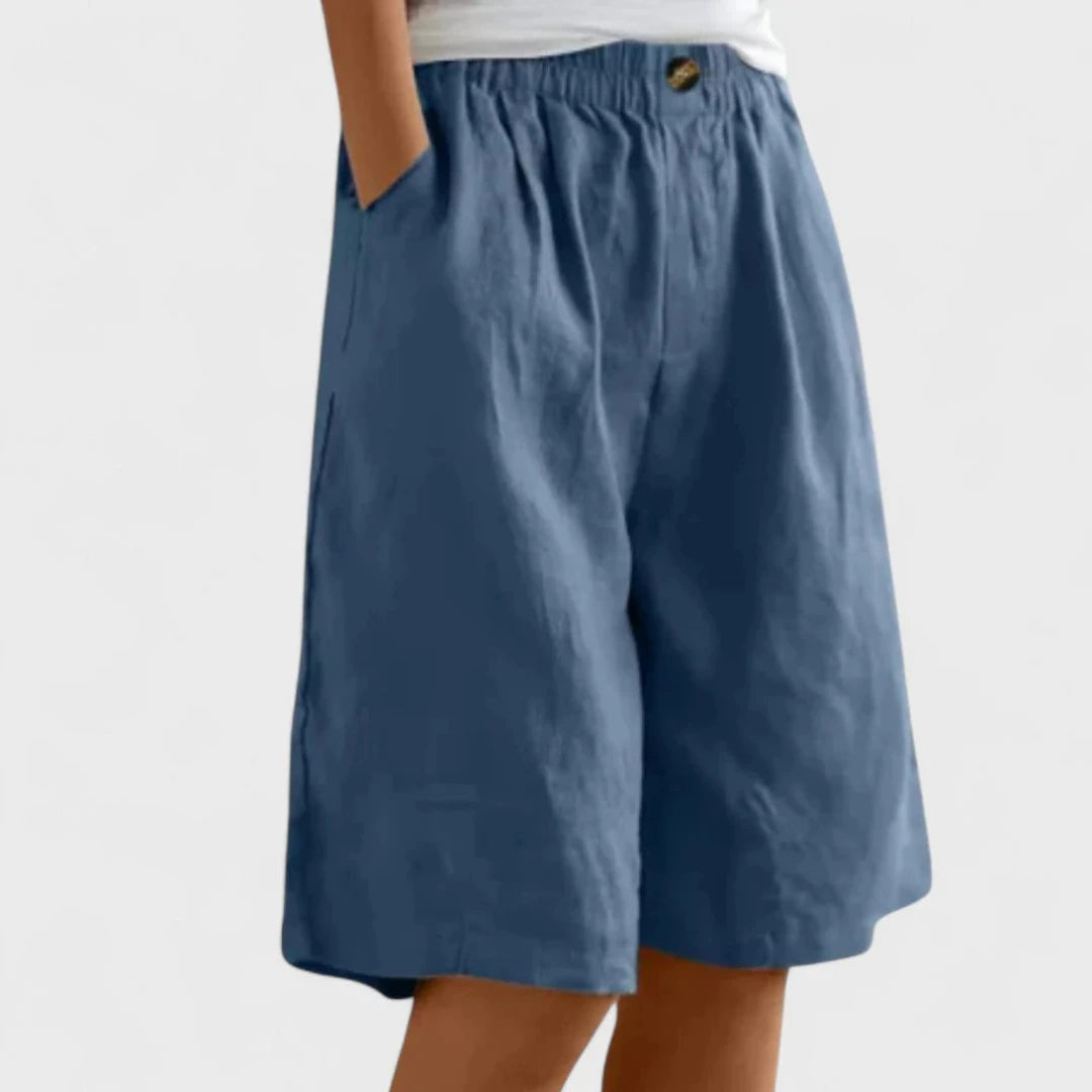 Dames Korte Broek met Elastische Tailleband en Wijde Pijpen