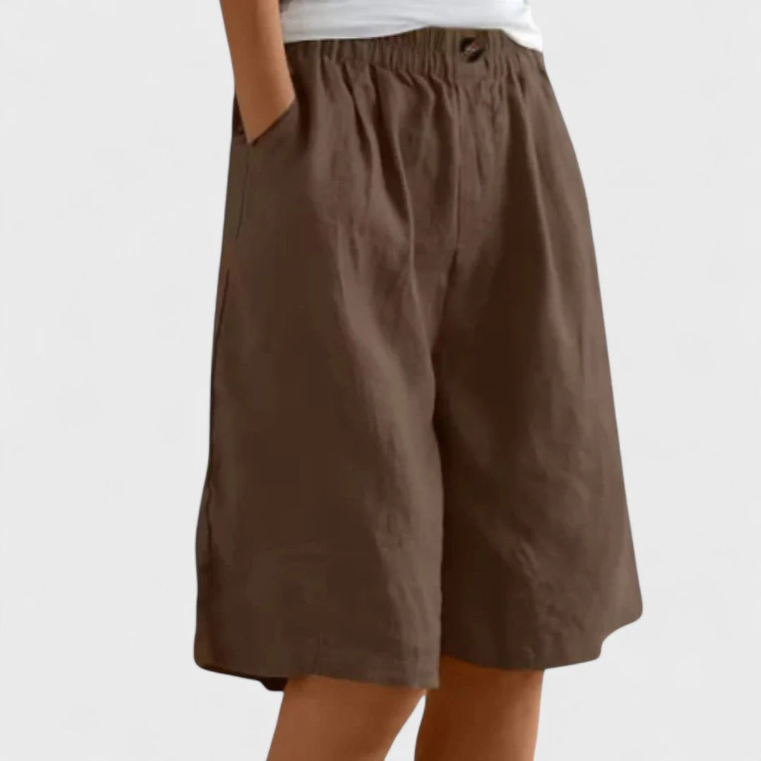 Dames Korte Broek met Elastische Tailleband en Wijde Pijpen