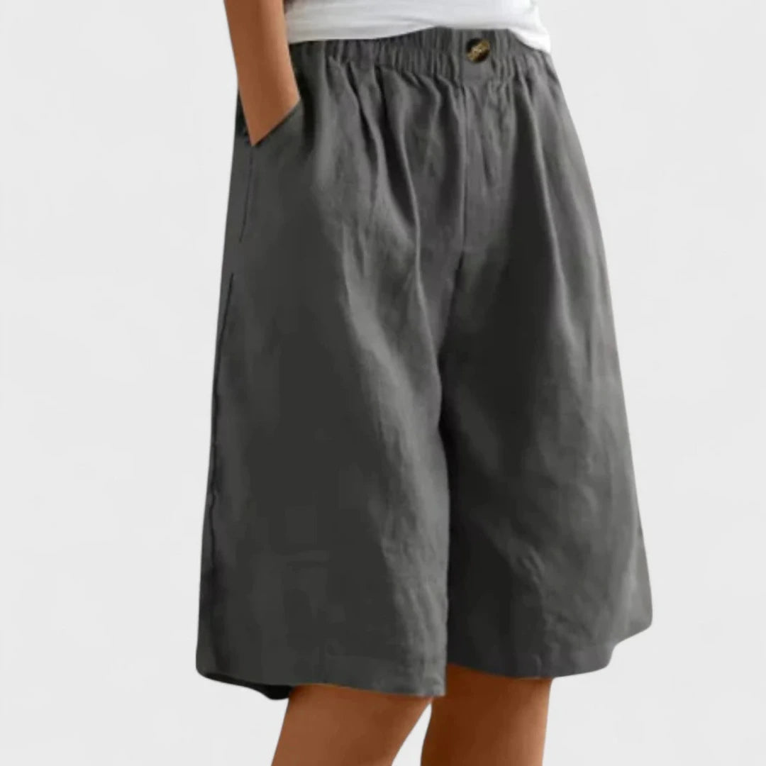 Dames Korte Broek met Elastische Tailleband en Wijde Pijpen