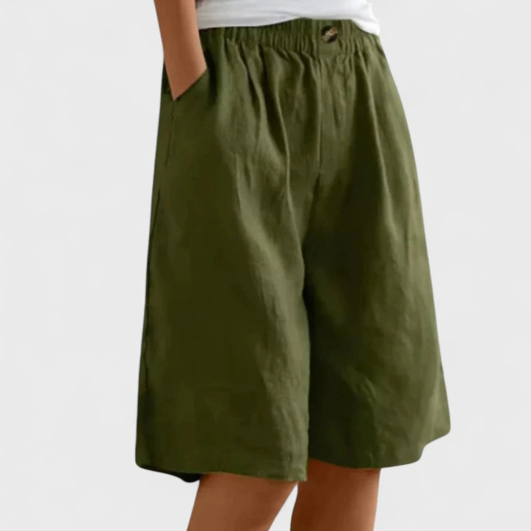 Dames Korte Broek met Elastische Tailleband en Wijde Pijpen