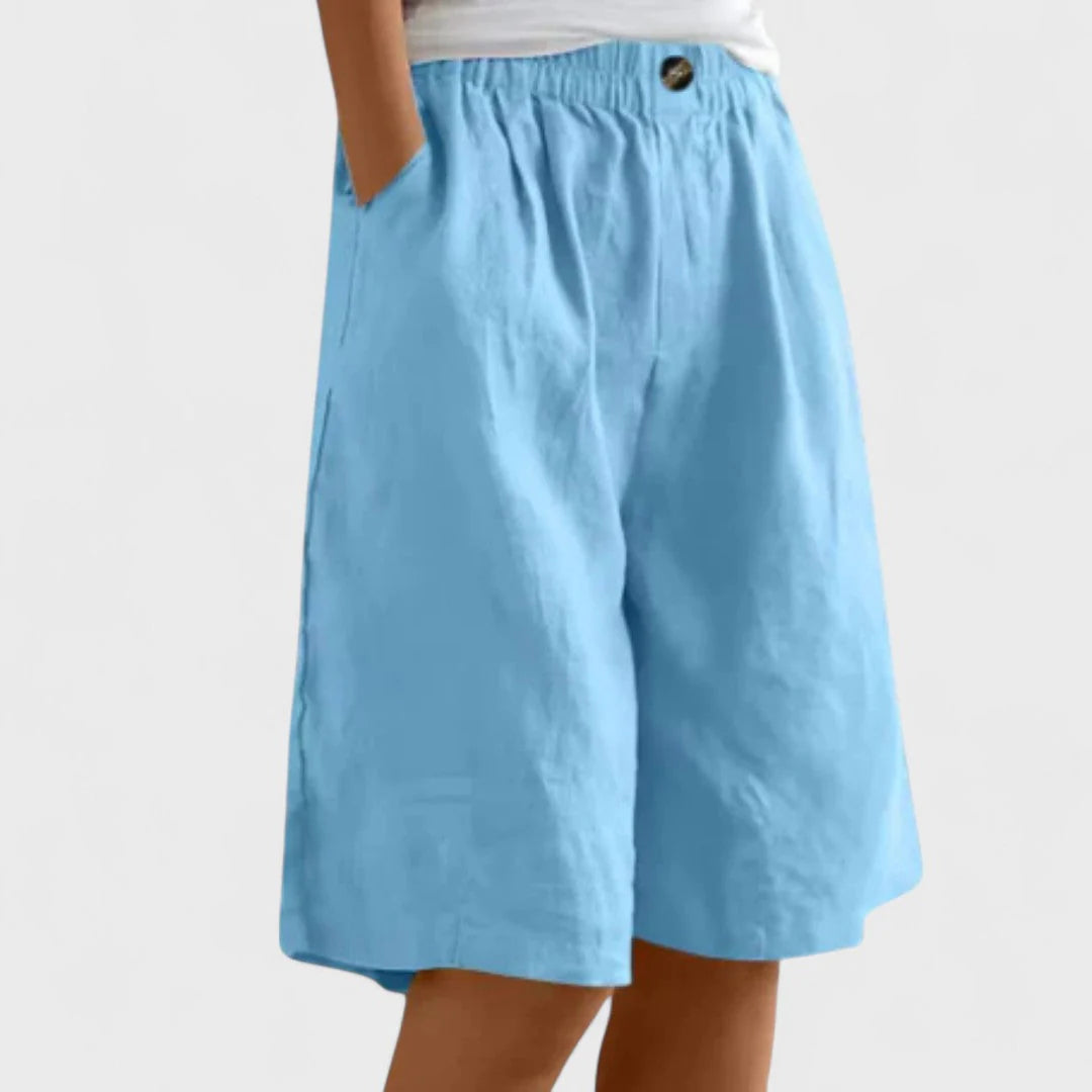 Dames Korte Broek met Elastische Tailleband en Wijde Pijpen