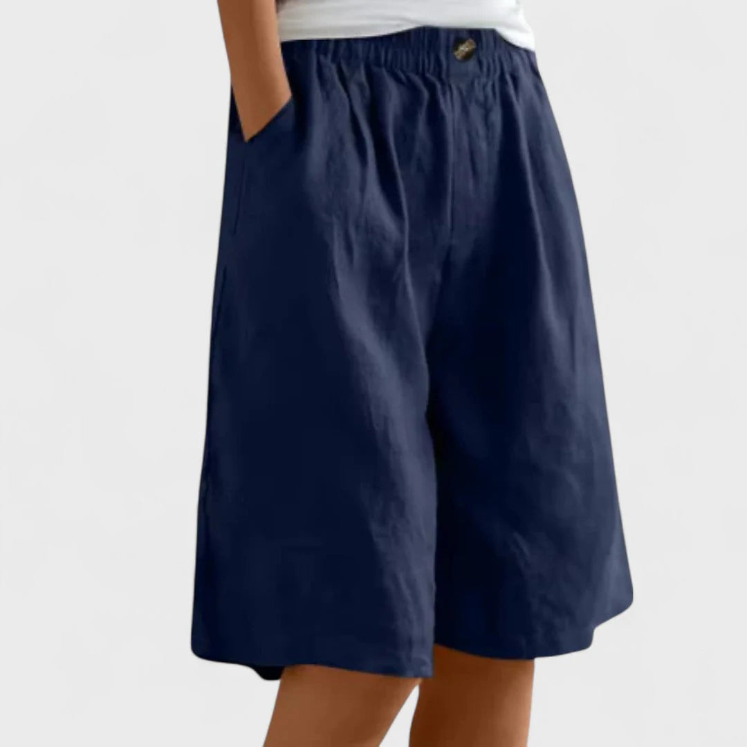 Dames Korte Broek met Elastische Tailleband en Wijde Pijpen