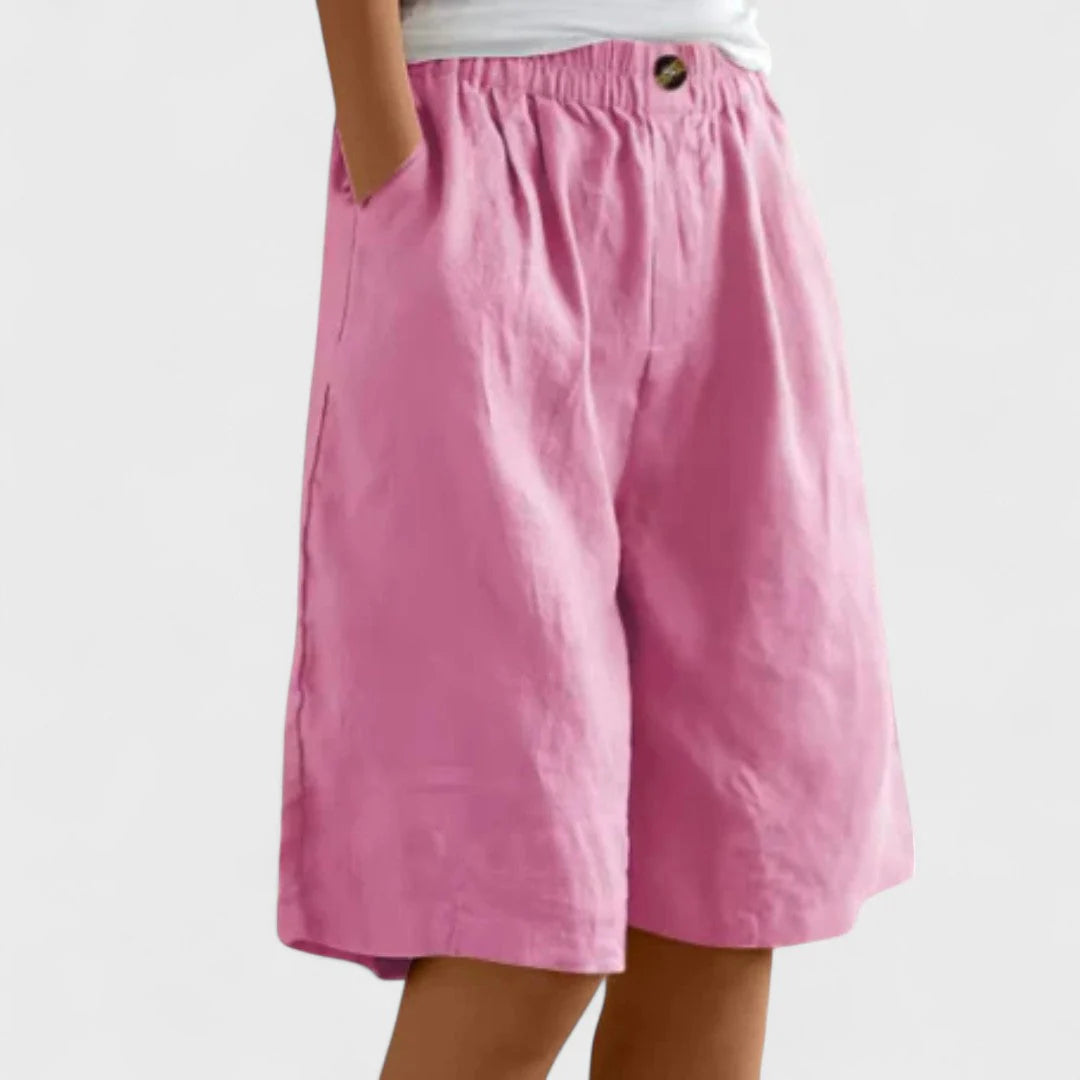 Dames Korte Broek met Elastische Tailleband en Wijde Pijpen