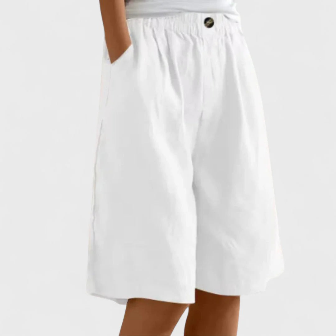 Dames Korte Broek met Elastische Tailleband en Wijde Pijpen