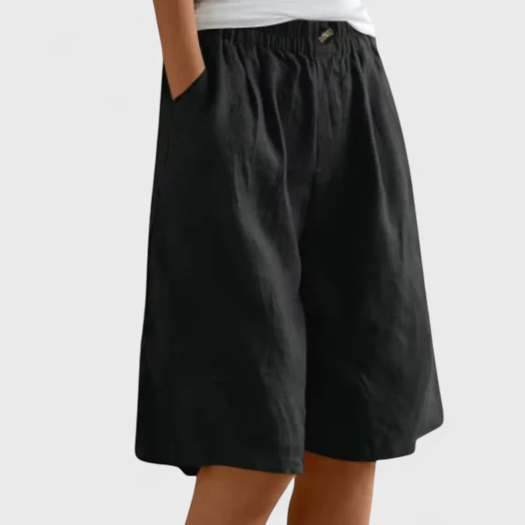 Dames Korte Broek met Elastische Tailleband en Wijde Pijpen