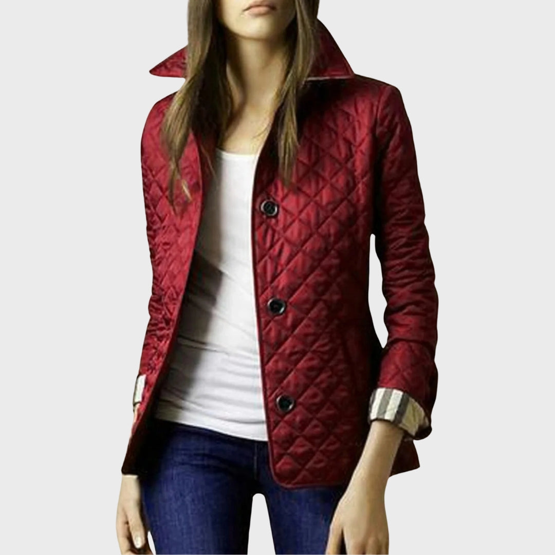 Dames Korte Gewatteerde Jas met knoopsluiting en Keerkraag