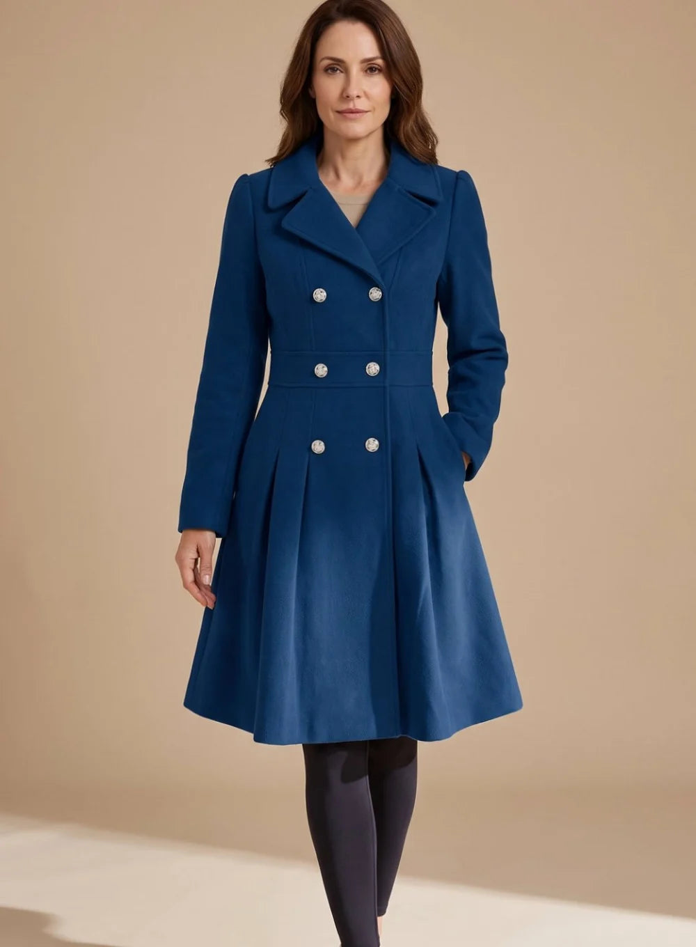 Dames Lange Mantel met Dubbele Knoopsluiting en A-lijn