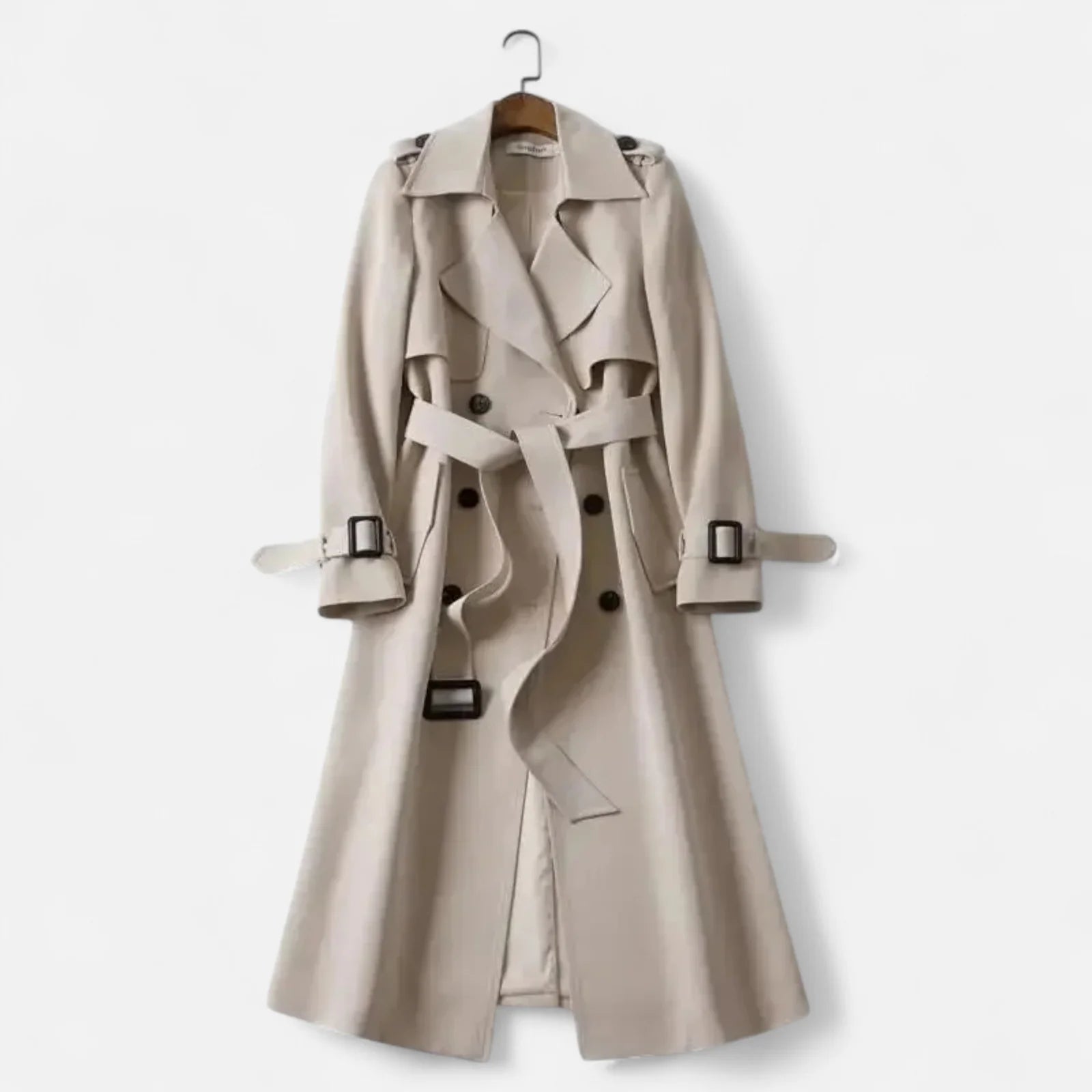 Dames Lange Trenchcoat met Reverskraag en Ceintuur