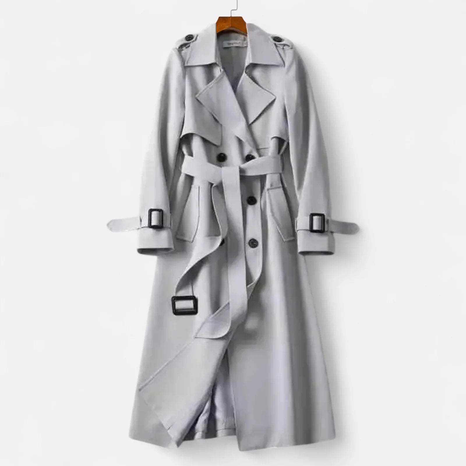 Dames Lange Trenchcoat met Reverskraag en Ceintuur