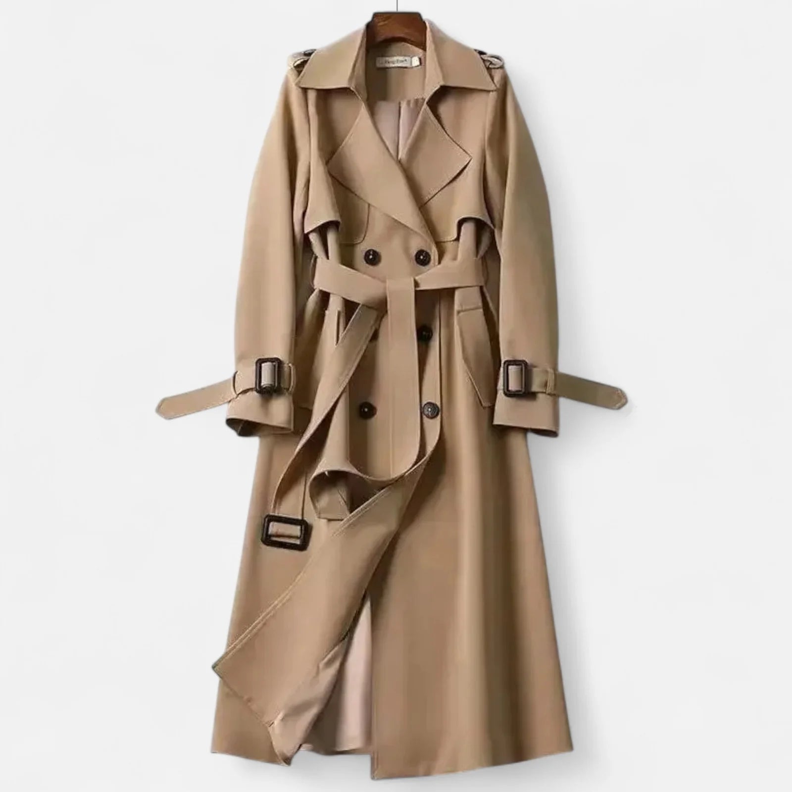 Dames Lange Trenchcoat met Reverskraag en Ceintuur