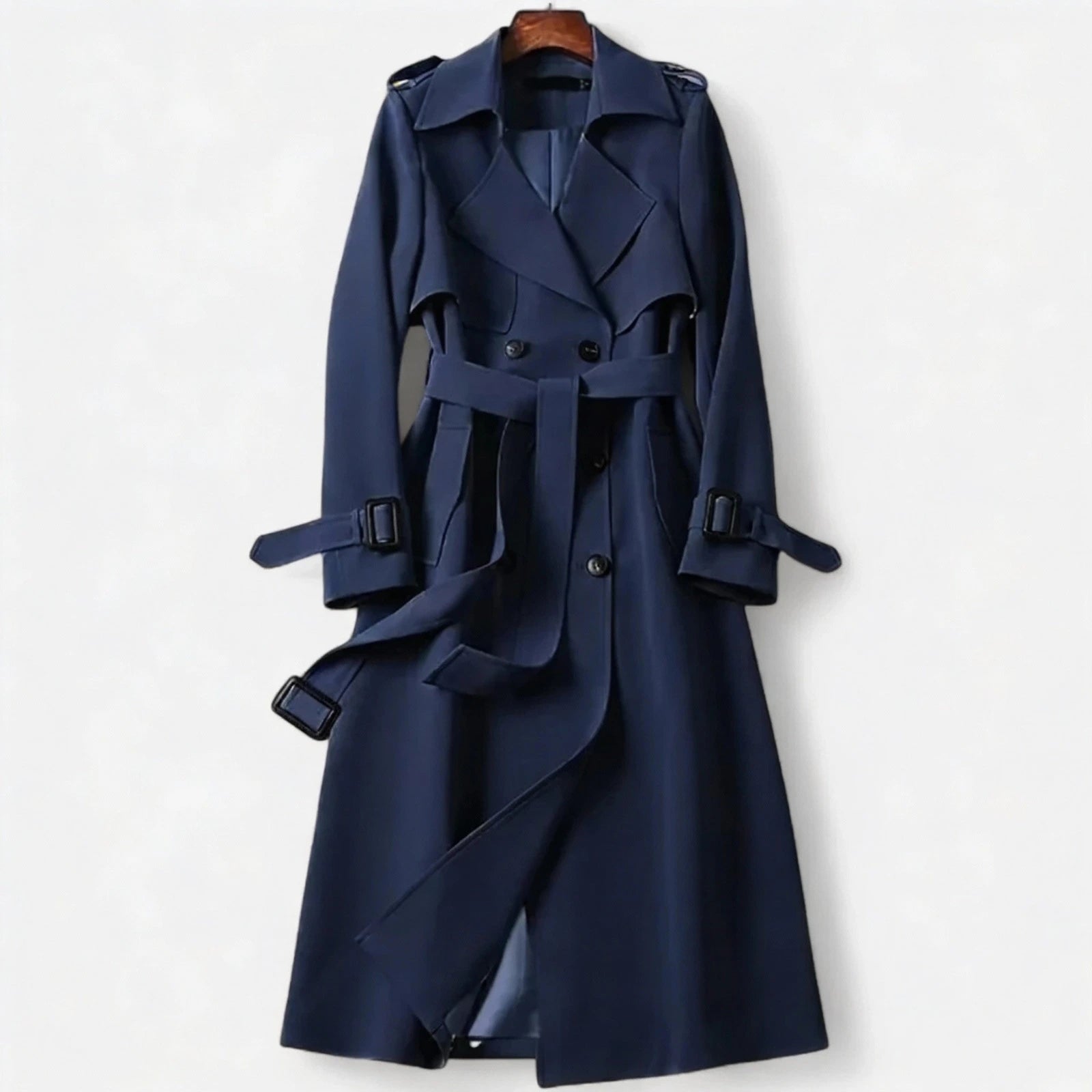 Dames Lange Trenchcoat met Reverskraag en Ceintuur
