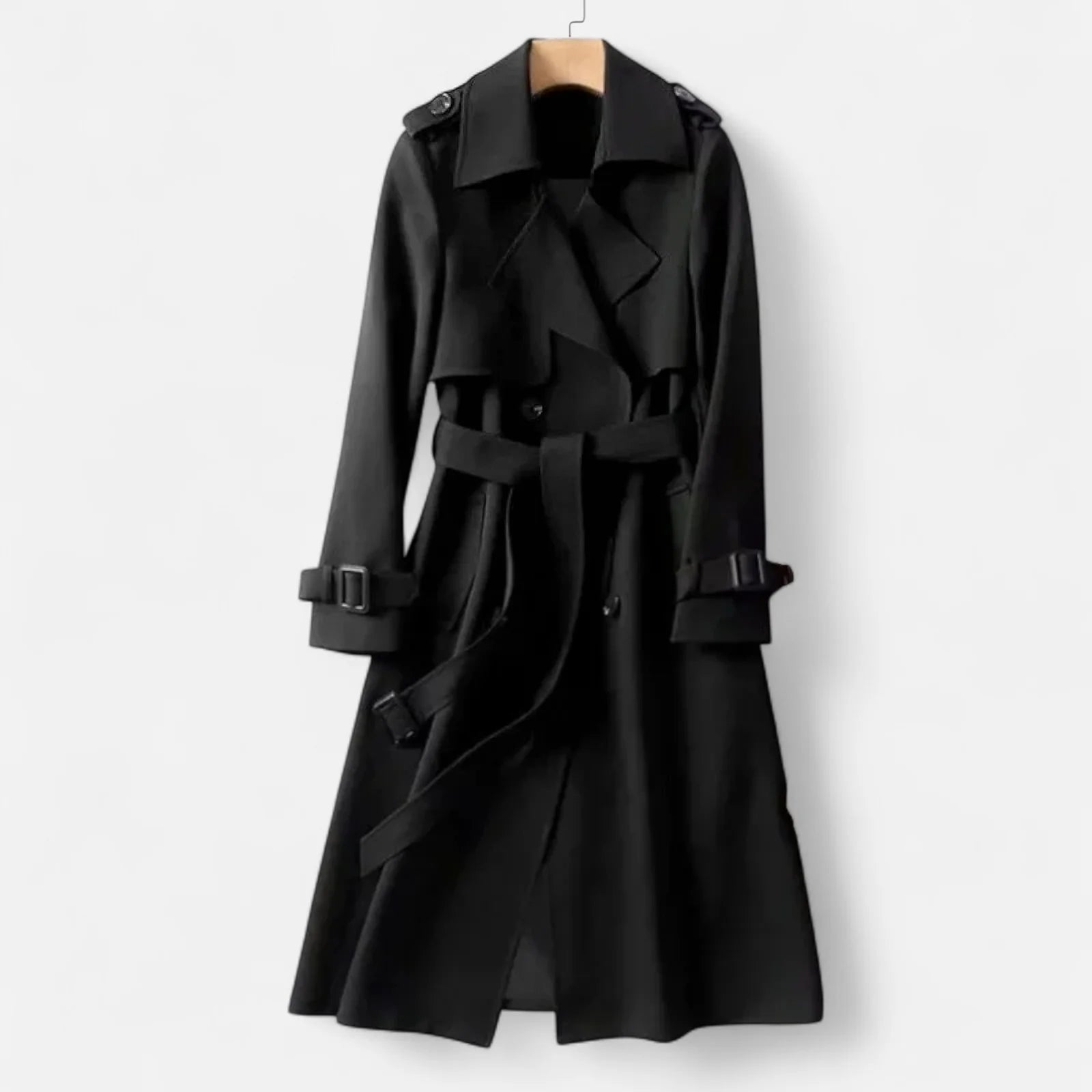 Dames Lange Trenchcoat met Reverskraag en Ceintuur