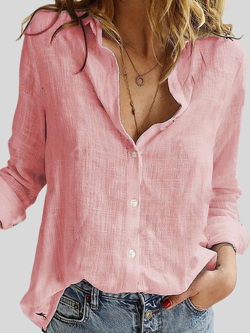 Dames Linnen Blouse met Knoopsluiting en V-hals