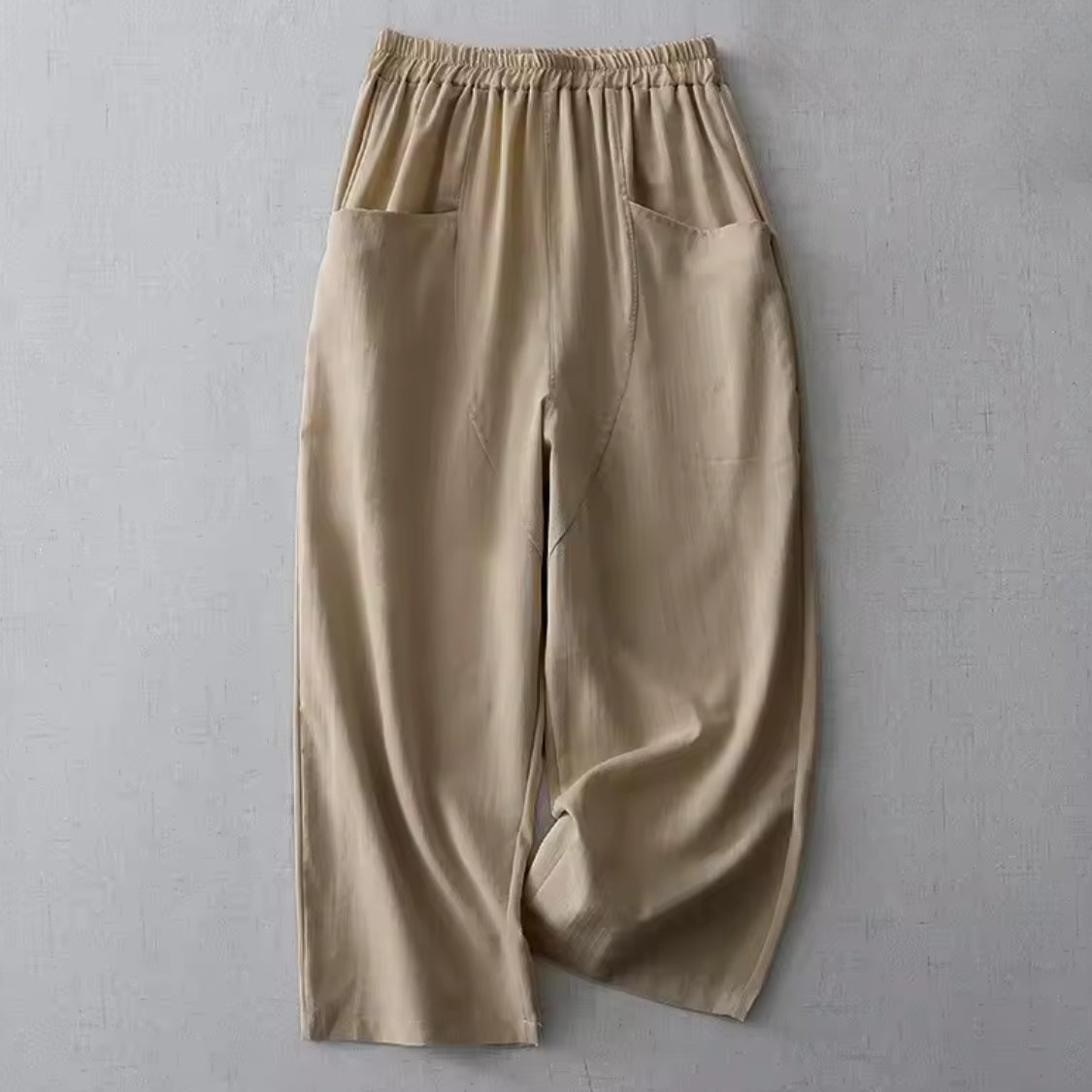 Dames Linnen Broek met Elastische Tailleband en Insteekzakken