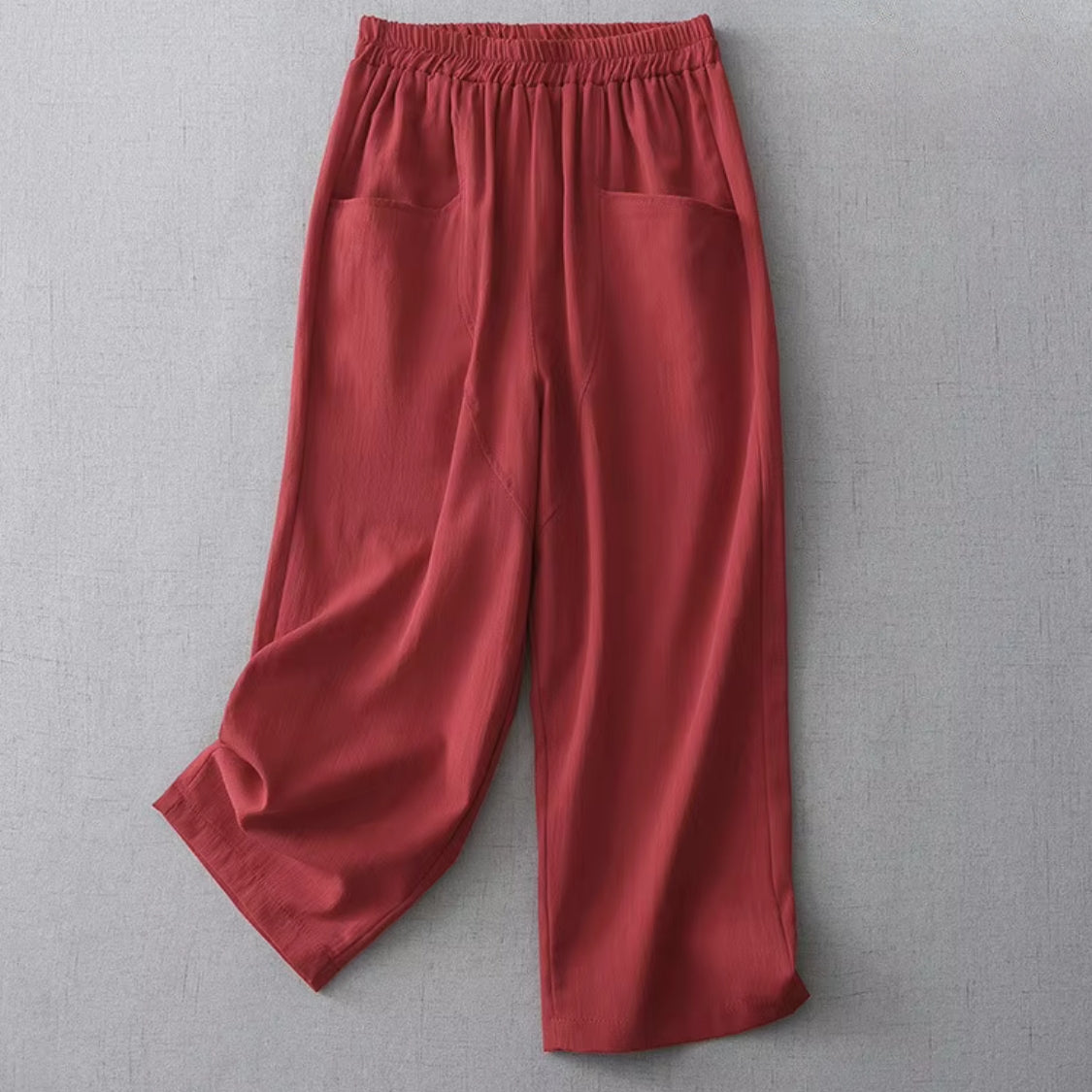 Dames Linnen Broek met Elastische Tailleband en Insteekzakken