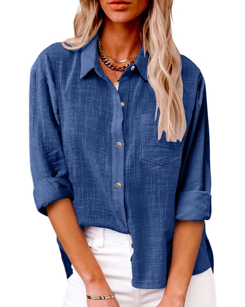 Dames Linnenmix Zomerblouse met Reverskraag en Borstzak