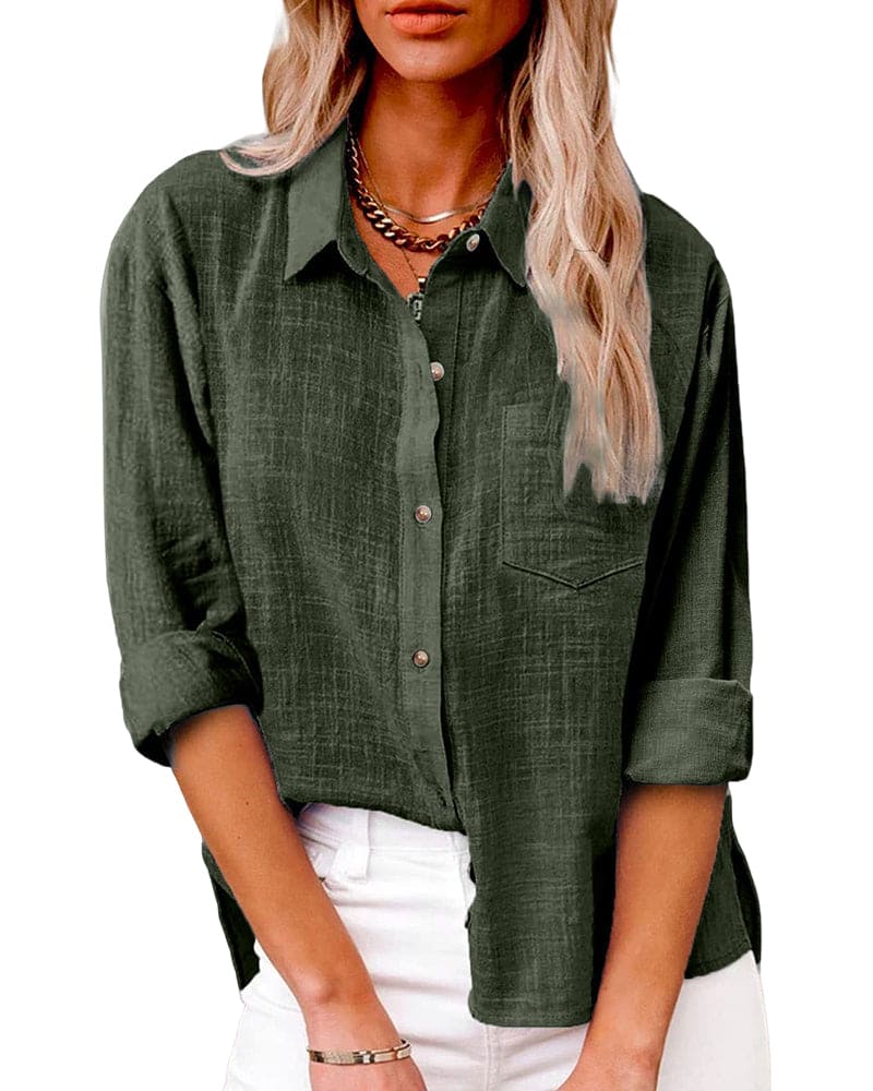 Dames Linnenmix Zomerblouse met Reverskraag en Borstzak
