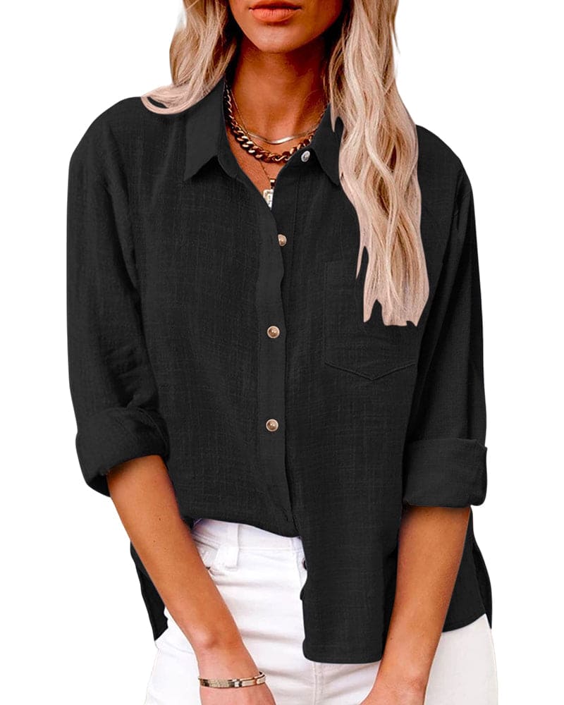 Dames Linnenmix Zomerblouse met Reverskraag en Borstzak