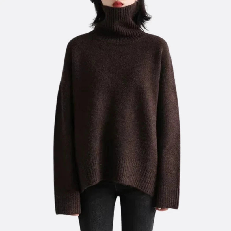 Dames Losvallende Trui met Hoge Colkraag en Ribstructuur