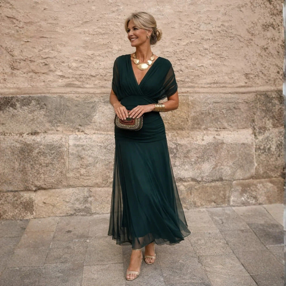 Dames Maxi Galajurk met Off Shoulder en Gelaagd Bovenstuk