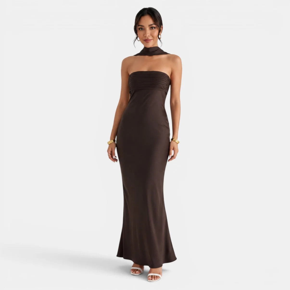 Dames Maxi Jurk met Halternek en Sjaaldetail