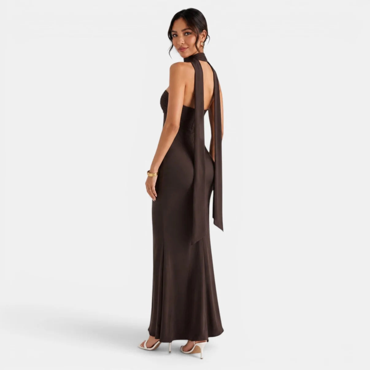Dames Maxi Jurk met Halternek en Sjaaldetail