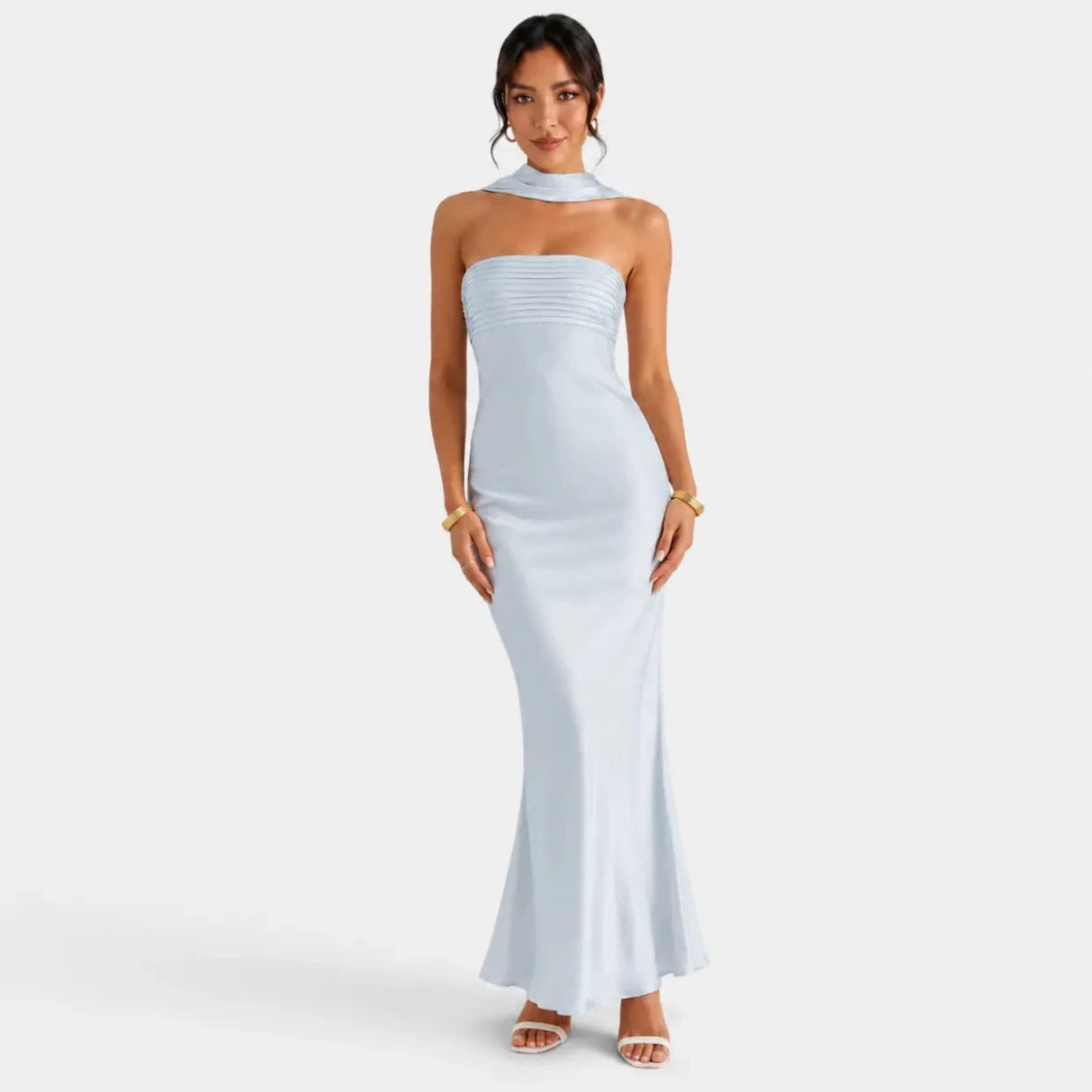 Dames Maxi Jurk met Halternek en Sjaaldetail