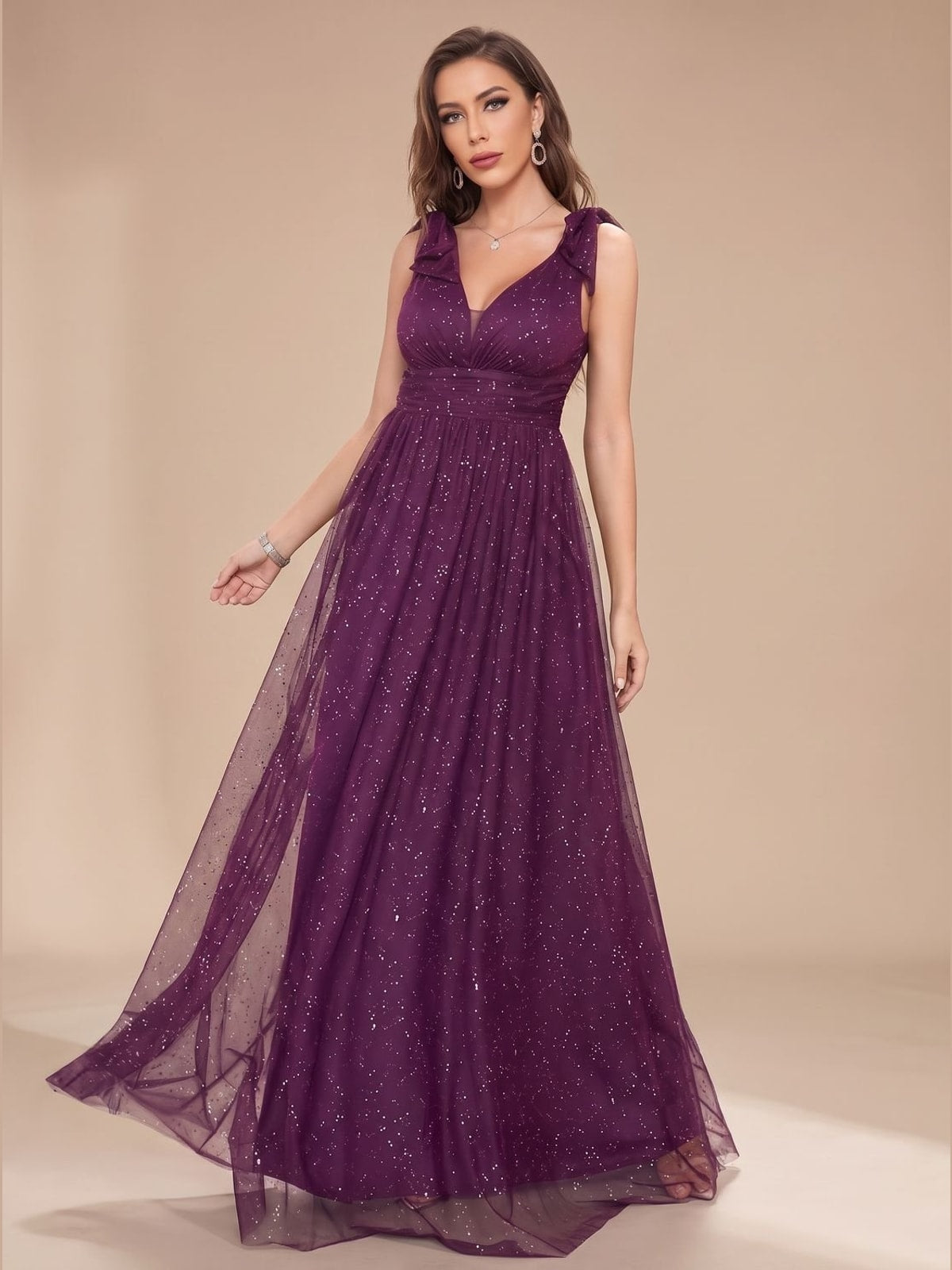 Dames Maxi Jurk met V-Hals en Glitters