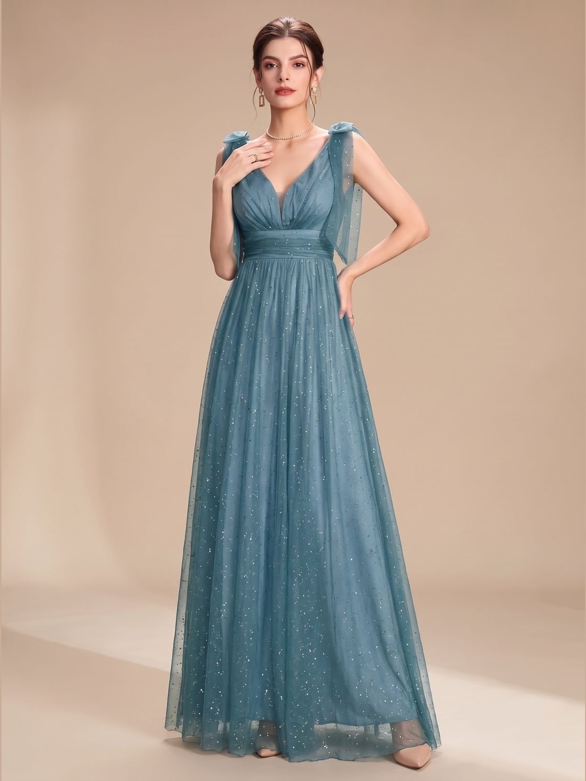 Dames Maxi Jurk met V-Hals en Glitters
