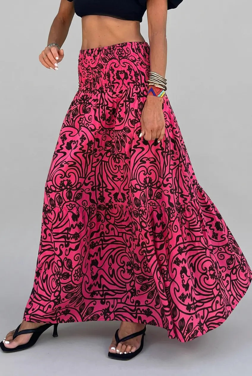 Dames Maxi Rok met Elastische Tailleband en Print