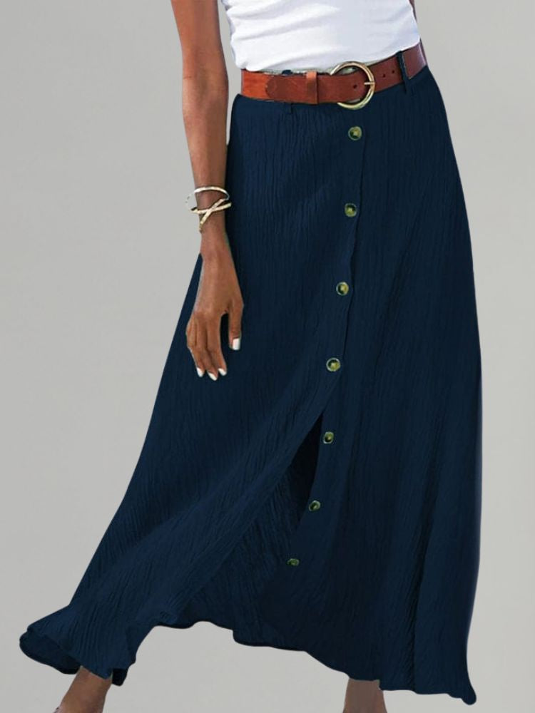 Dames Maxi Rok met Knoopsluiting en Hoge Taille