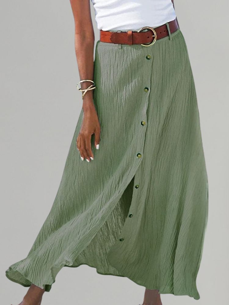 Dames Maxi Rok met Knoopsluiting en Hoge Taille