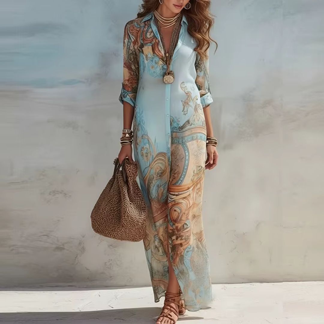 Dames Maxi Shirtjurk met Overhemdkraag en Knoopsluiting