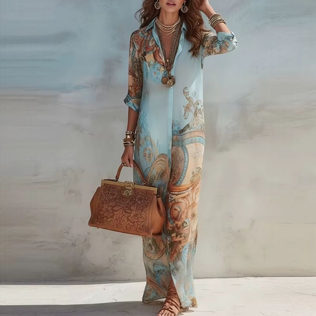 Dames Maxi Shirtjurk met Overhemdkraag en Knoopsluiting