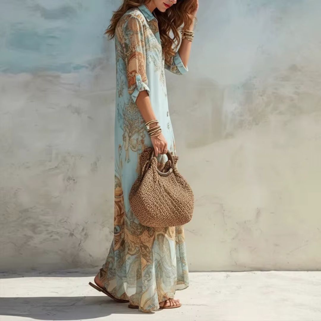 Dames Maxi Shirtjurk met Overhemdkraag en Knoopsluiting
