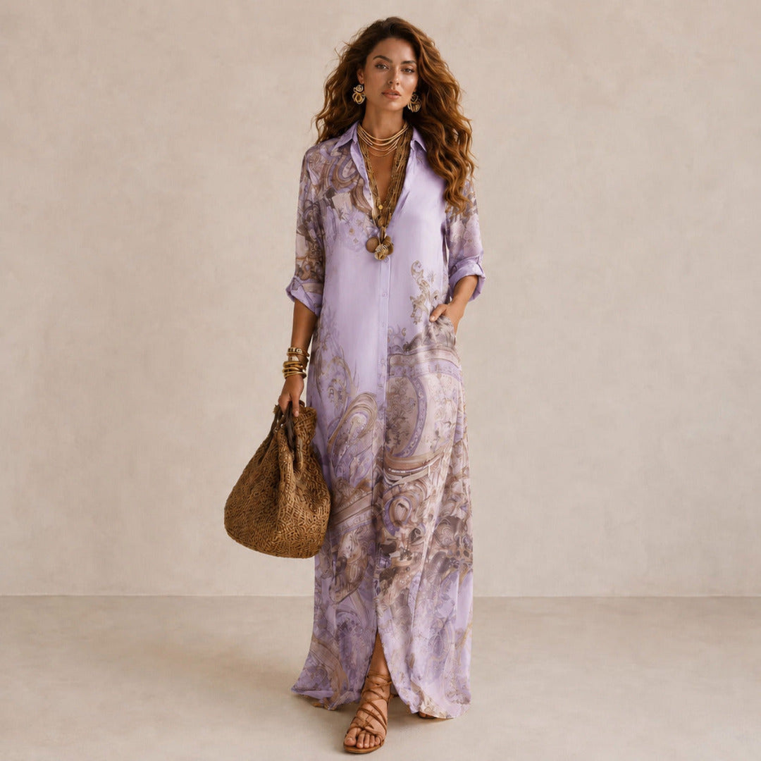 Dames Maxi Shirtjurk met Overhemdkraag en Knoopsluiting