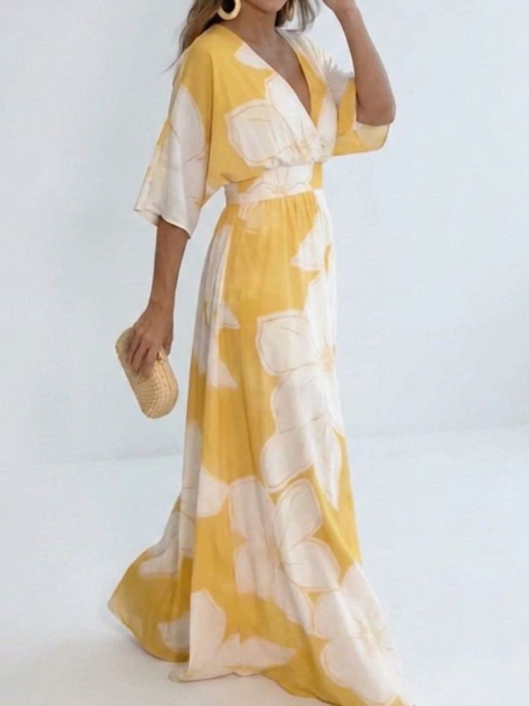 Dames Maxi Zomerjurk met Bloemenprint en V-hals