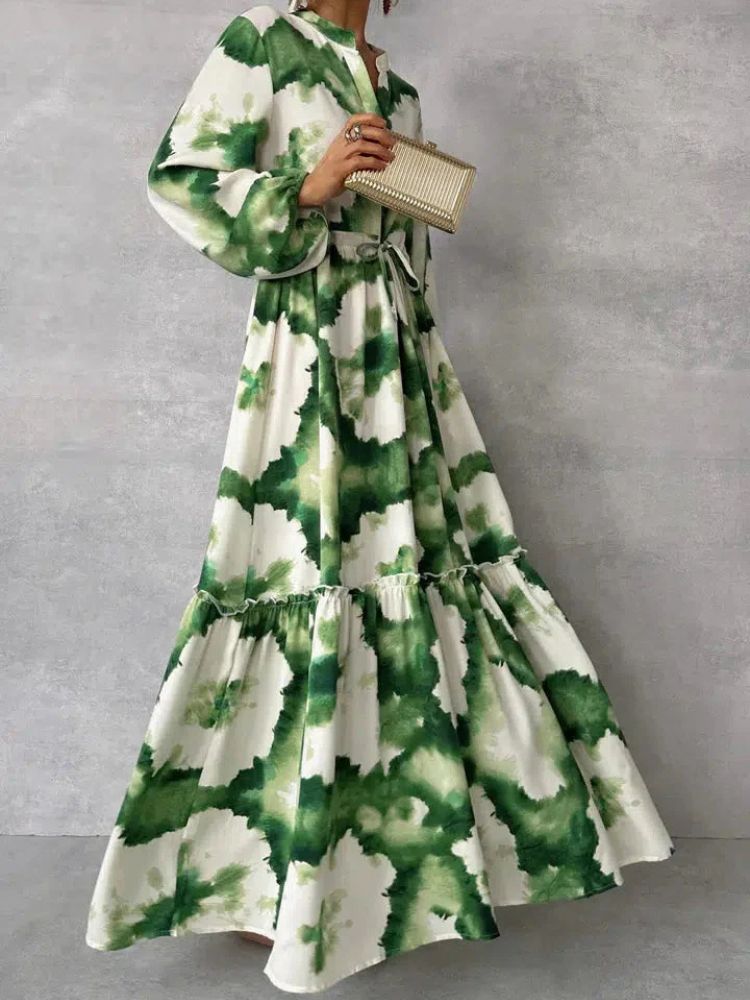 Dames Maxi Zomerjurk met Lange Mouwen en Print