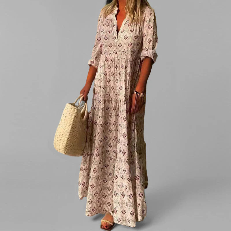 Dames Maxi Zomerjurk met V-hals en Print