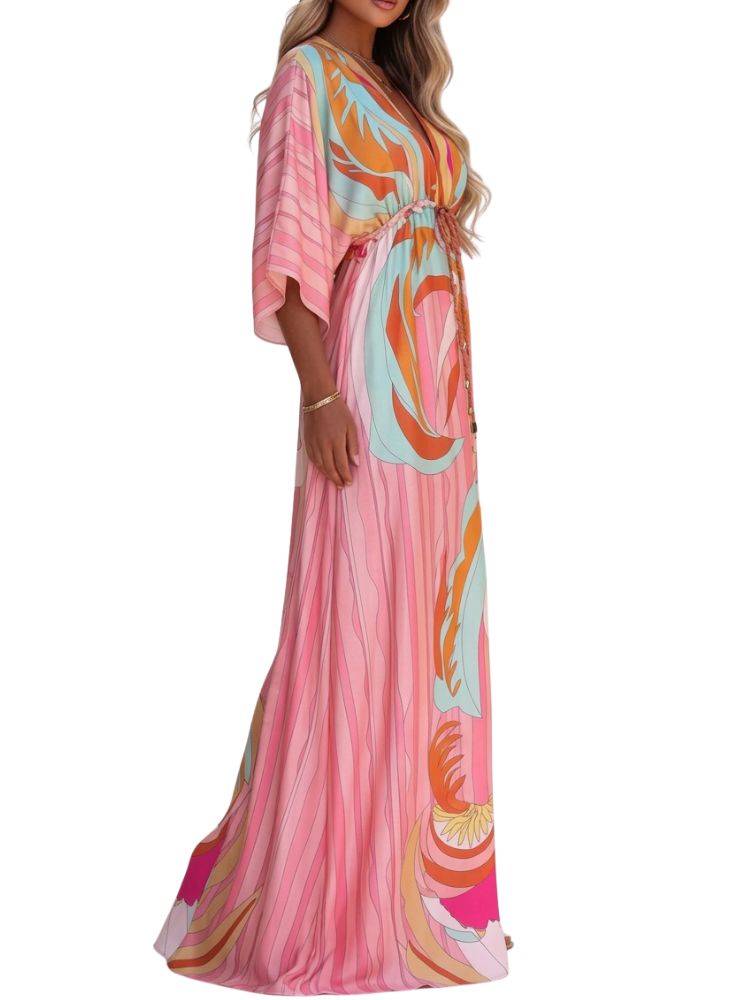 Dames Maxi Zomerjurk met Wijde Mouwen en V-hals