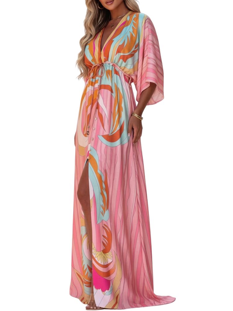Dames Maxi Zomerjurk met Wijde Mouwen en V-hals