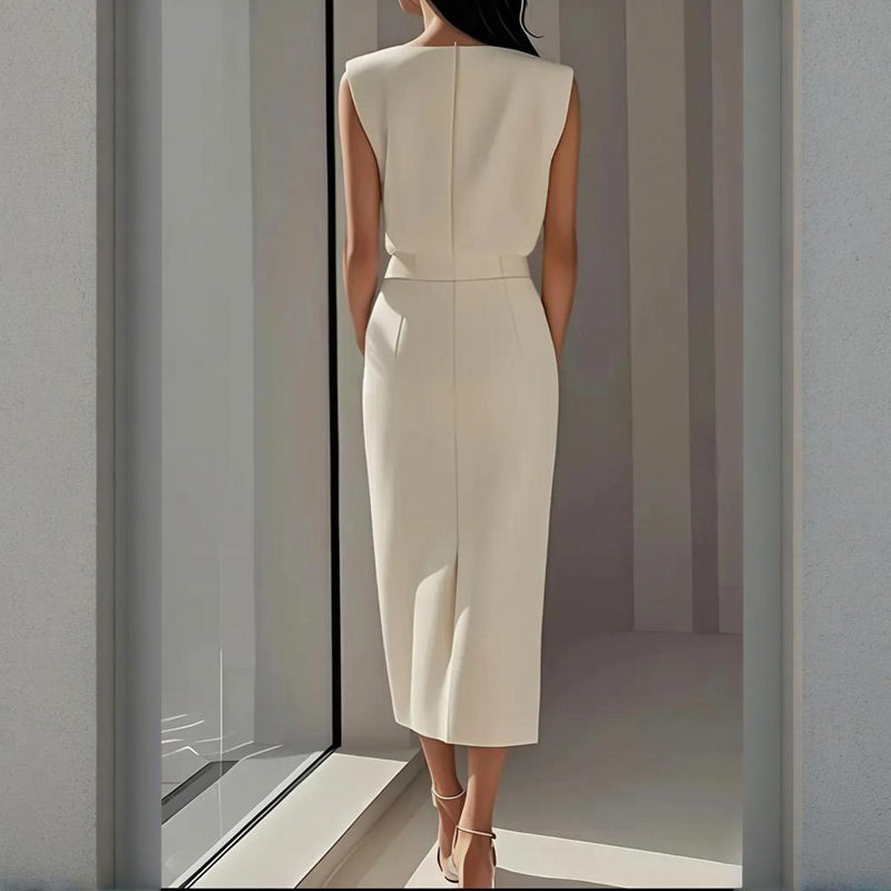 Dames Midi Jurk met Split en Knoopdetail