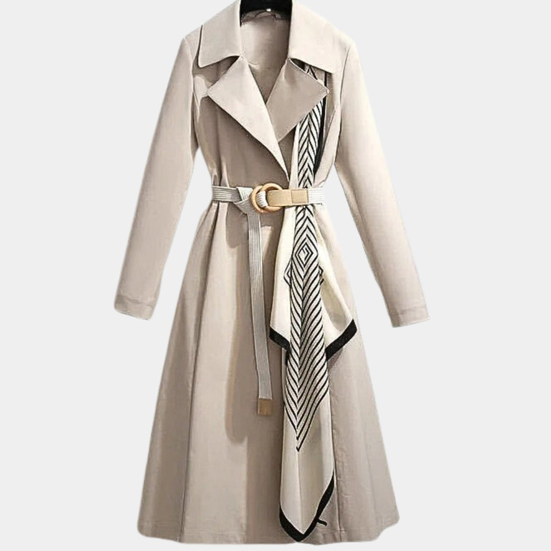 Dames Midi Trenchcoat met Riem en Streepdetail