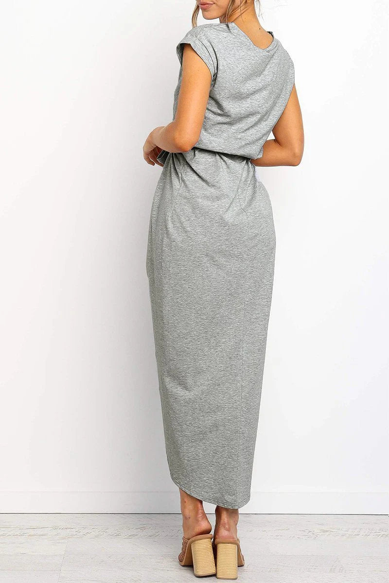 Dames Midi Zomerjurk met Korte Mouwen en Strikdetail